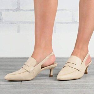 Slingback Kitten Heel Loafer in Cream